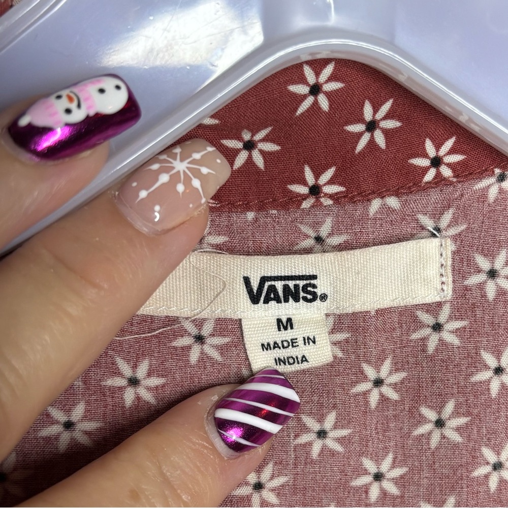 Vans Red Patterned Button-Down Mini Dress Size M … - image 7